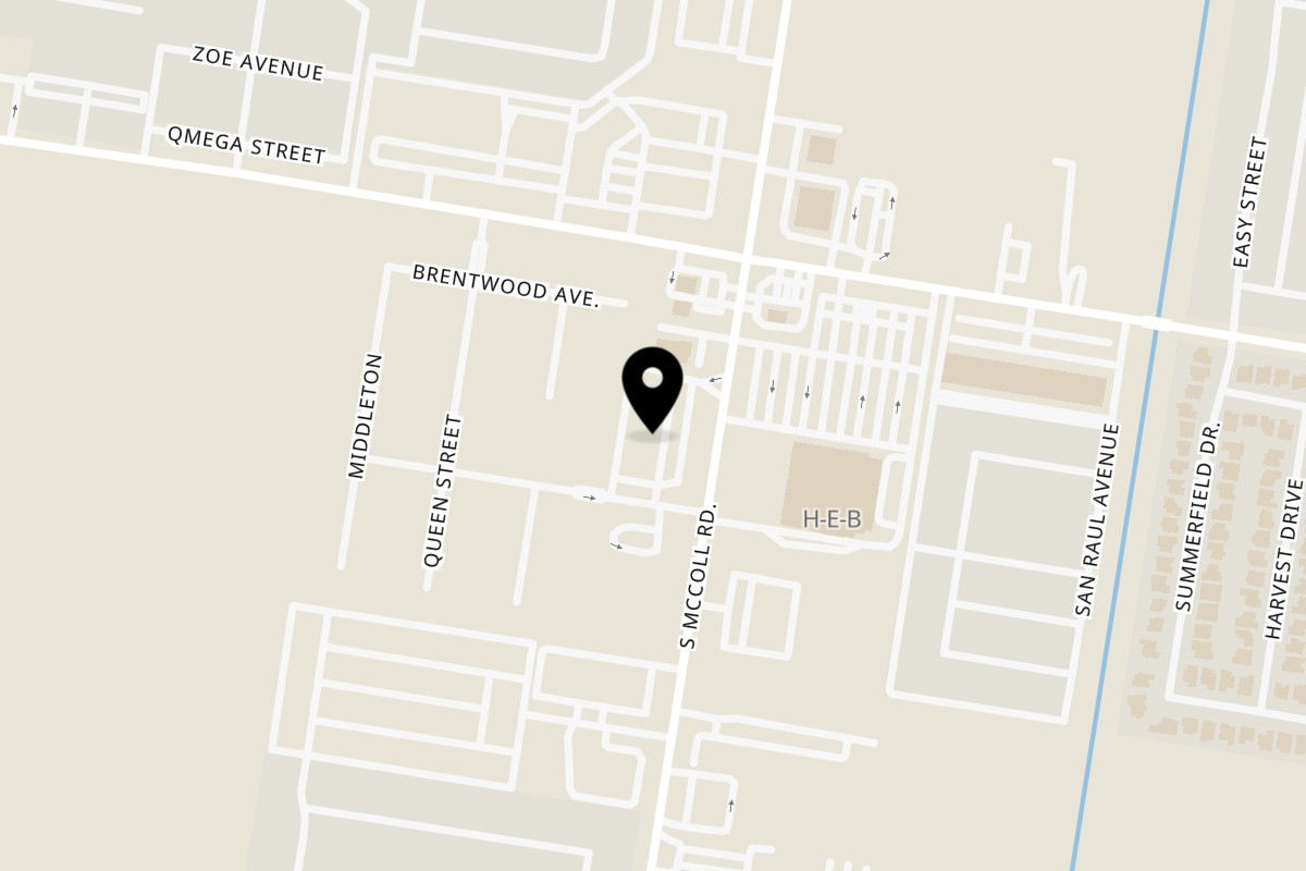 Map showing the location of Pluma Rotisserie Chicken on 1701 S McColl Rd suite 12 in Edinburg